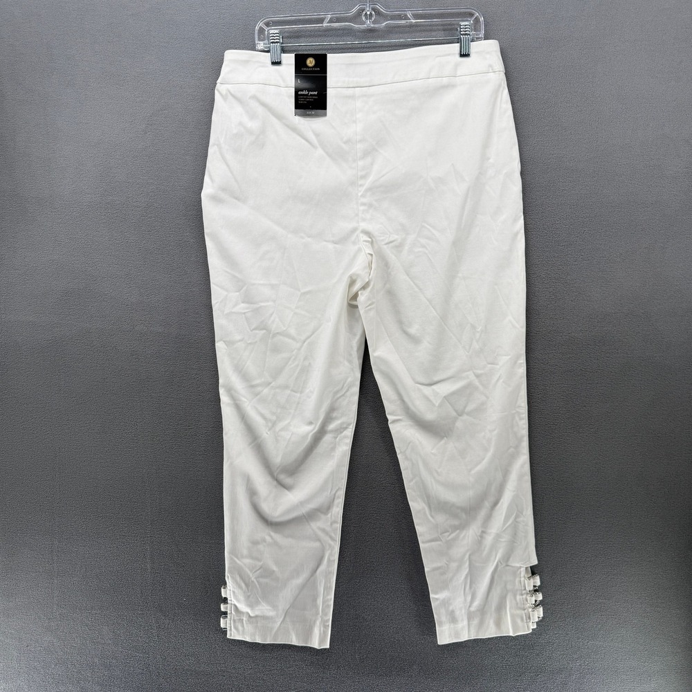 JM Collection Pants Womens L White Ankle Tummy Control Rhinestone Slim Leg NEW